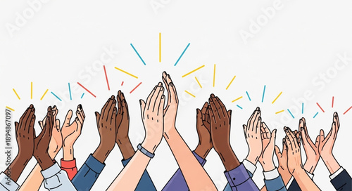 Diverse group of people clapping hands together in celebration.