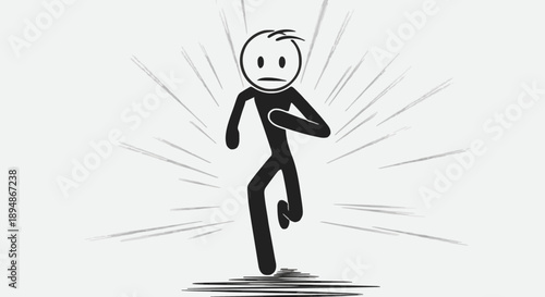 Stick Figure Running Fast with Worried Expression.