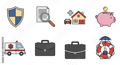 A collection of colorful icons representing finance security and emergency services