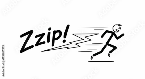 Stick figure running fast with zzip sound effect.