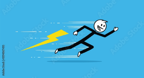 Stick Figure Running Fast with Lightning Bolt.