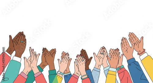Diverse group of people clapping hands in celebration and applause.