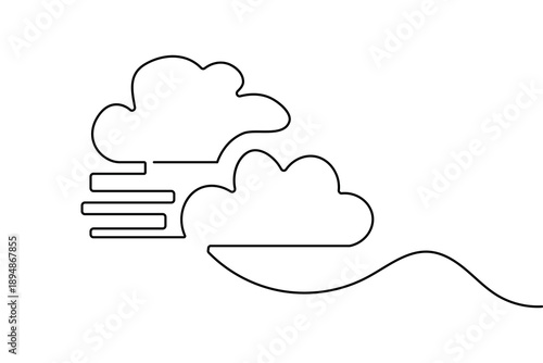Isolated outline vector illustration of a cloud continuous one line drawing minimalist style