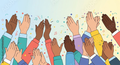 Diverse group of people clapping hands together in celebration.