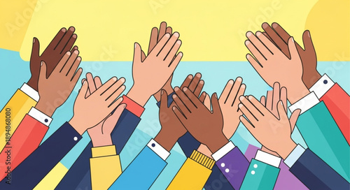 Diverse group of people clapping hands together in celebration.