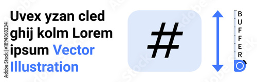 metadata tag symbol, vertical adjustment arrows, placeholder text, and blue highlight. Ideal for social media, marketing, communication, design, branding technology data simple landing page