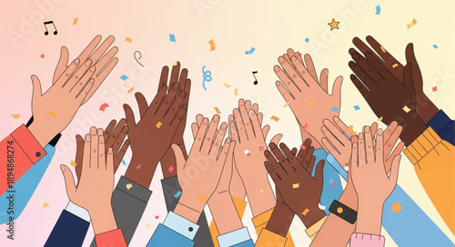 Diverse group of people clapping hands together in celebration.
