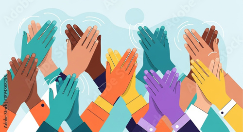 Diverse group of people clapping hands together in celebration.