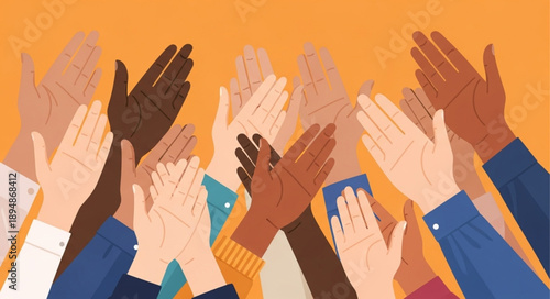 Diverse group of people clapping hands together in celebration.