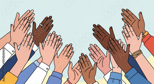 Diverse group of people clapping hands together in celebration.