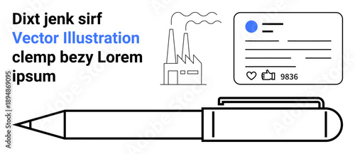 Technology growth, social media, content sharing, industrial design, communication tools, creativity. Digital media layout, pen factory illustration. Technology growth and social media concepts