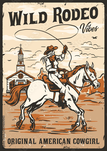 Cowgirl on horse west