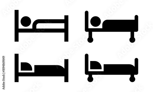 Bed icon. Inpatient treatment icon. Vector flat black icon isolated on white background.