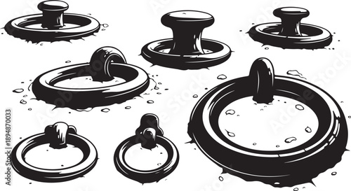 Black and white illustration of various sized snap fasteners