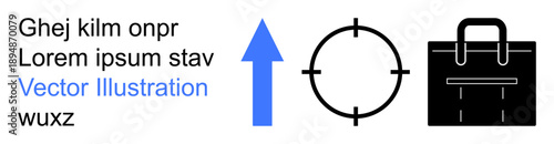 Business strategy, purpose achievement, career growth, professional success, goal setting, entrepreneurship. Blue arrow, target crosshair and briefcase icons. Career growth and goal setting