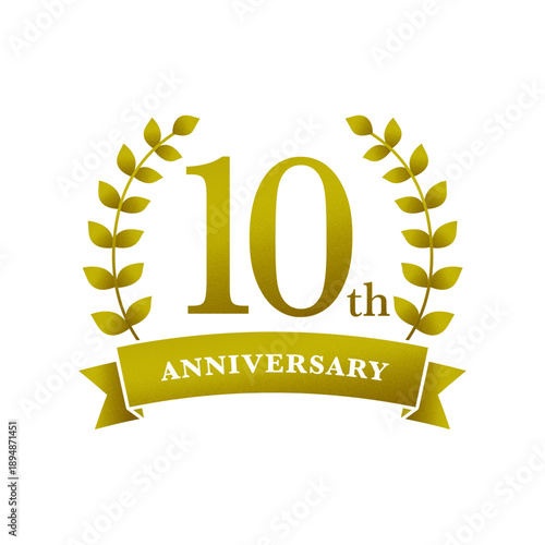 金色グラデーションの月桂冠とリボン アニバーサリー 10th