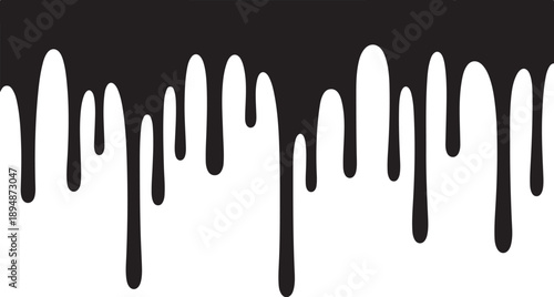 Black paint drips on white background with messy texture