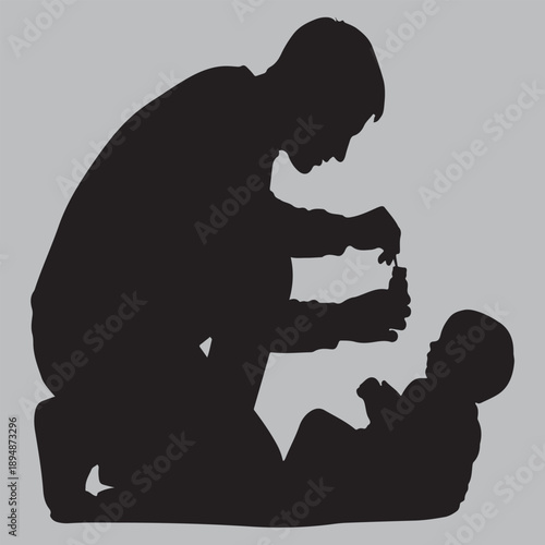 Father Feeding Baby with Love Silhouette vector design art and illustration