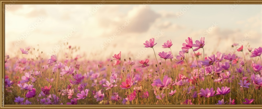 Fototapeta premium Beautiful and breathtaking cosmos flower field scenery background