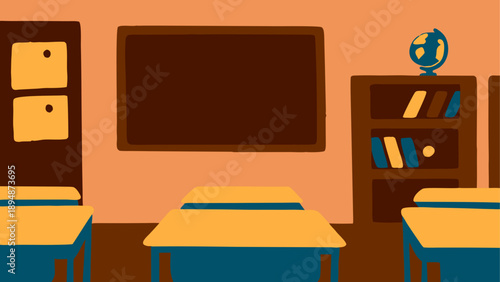Empty classroom with educational tools