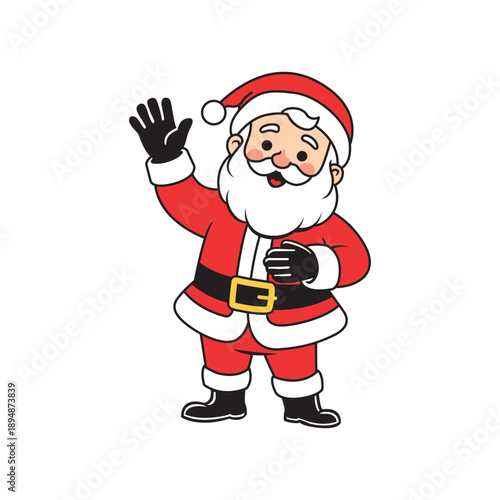 Clean Santa Claus Vector Illustration with Bold Black Outline – Minimal Flat Cartoon Christmas Character