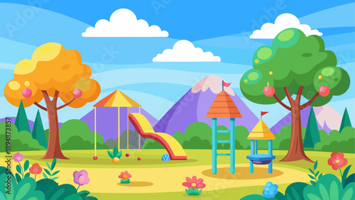 Vibrant playground with slides and swings