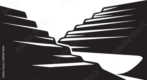 Stairway to nowhere abstract black and white illustration design