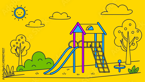 Colorful playground slide on sunny day