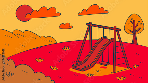 Vibrant playground slide and swings