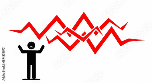 Stick Figure Underneath Red Jagged Line Graph.