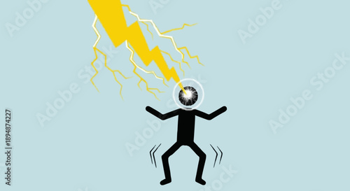 Stick figure struck by lightning bolt during storm.
