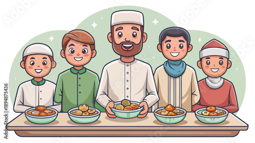 Muslim Family Sharing Iftar Meals Together