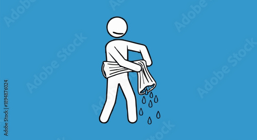 Stick figure wringing out a wet cloth.