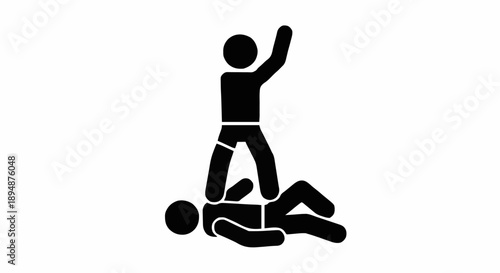 Stick figure victor standing over defeated opponent in combat sport.