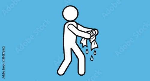 Stick figure wringing out a wet cloth illustration.