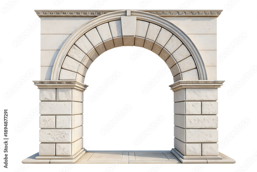 Fototapeta premium Minimal stone arch, clean classical lines, isolated on transparent background, PNG