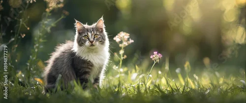 Fototapeta samoprzylepna Cute gray and white striped tabby feline