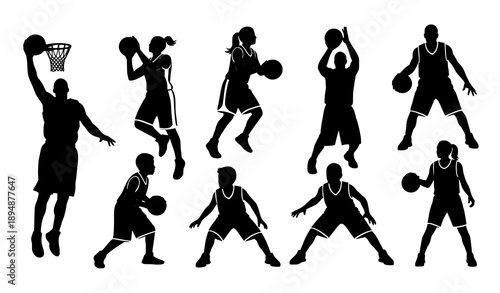 Basketball athlete silhouette vector set for sports design