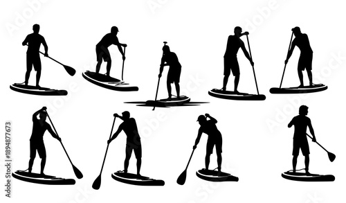 Stand up paddleboarding silhouette vector set isolated on white