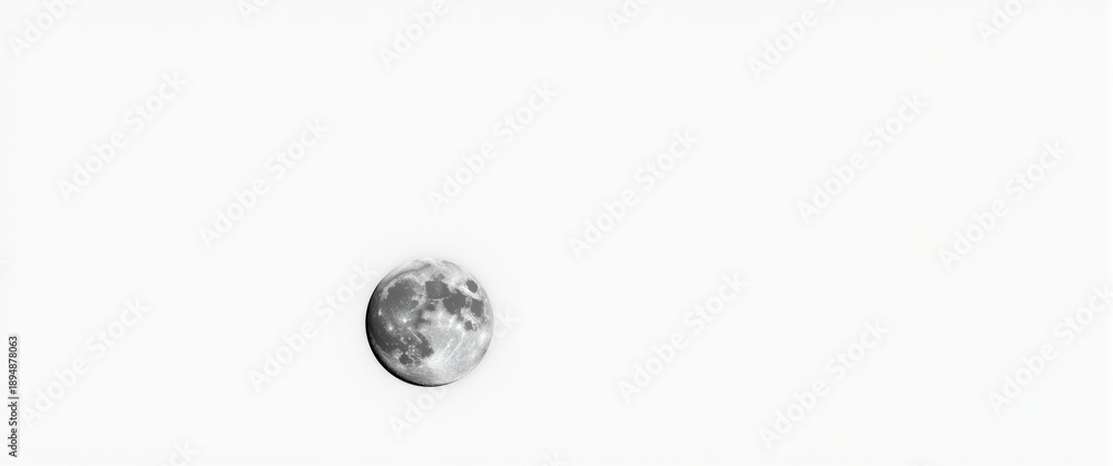 Fototapeta premium White background featuring the Moon's full surface with craters and bumps. Isolated lunar image.