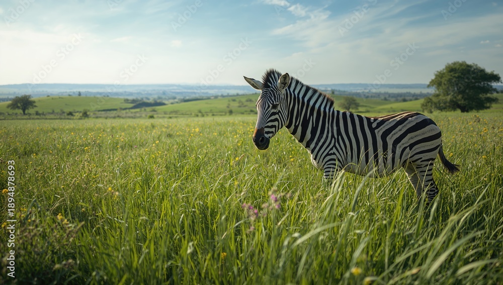 Obraz premium Zebra species feeding on grass, highlighting wildlife preservation efforts