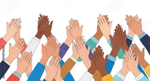 Diverse group of people clapping hands together in celebration.