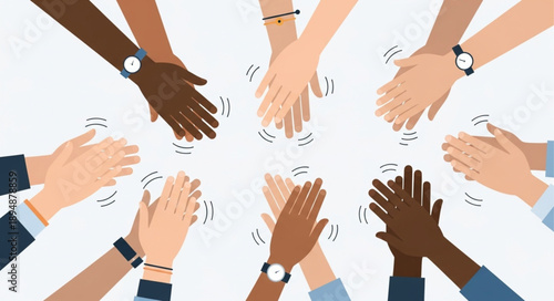 Diverse group of people clapping hands together in celebration.