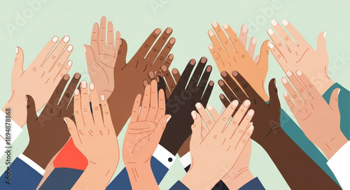 Diverse group of people clapping hands together in celebration.