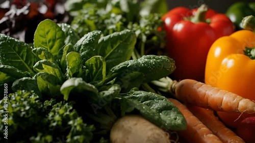 Fresh vegetables assortment with colorful peppers carrots and greens