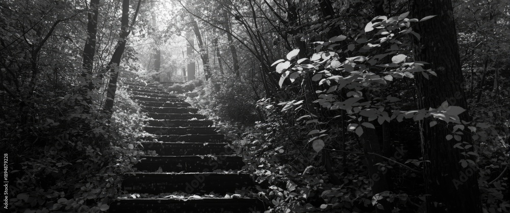 Obraz premium Staircase adorned with black and white autumn leaves