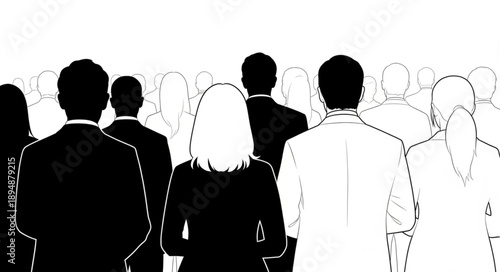 Diverse group of people in silhouette facing forward.