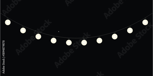 String of christmas fairy lights on a string, isolated on transparent background