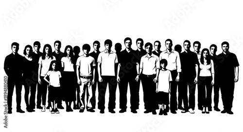 Diverse group of people standing together in silhouette.
