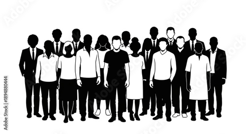Diverse group of people standing together in silhouette.